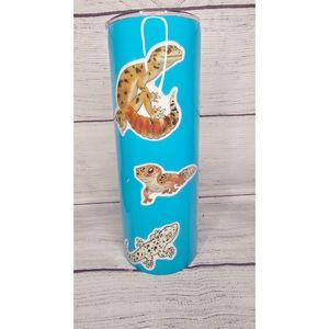 20oz skinny leopard gecko Tumbler with rubber bottom. Lizard cup, reptile tumble